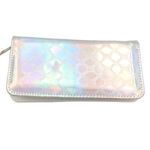 Shiny Silver Diamond Shaped Pattern Zip Flap Wallet